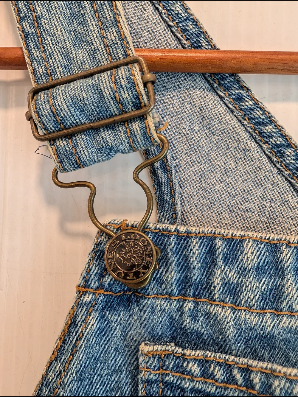 LOONEY TUNES Kids Blue Denim Overalls with Football Varsity Fun Patches Size 5